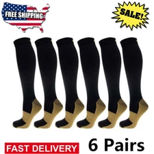 (6 Pairs) Copper Compression Socks 20-30mmHg Graduated Support Mens Womens S-XXL