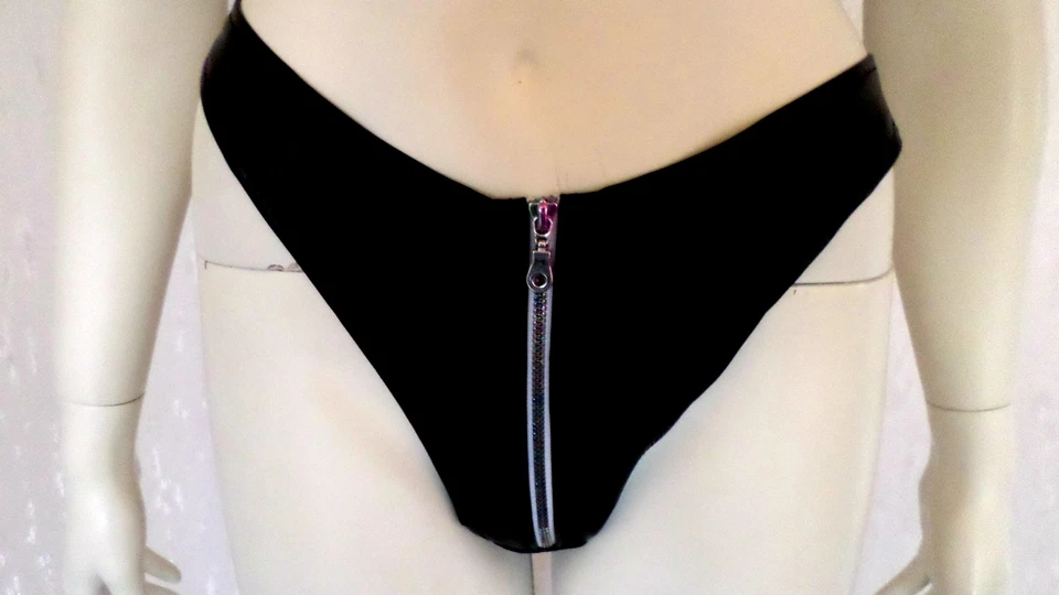 Sexy BH-Set Bustier+StringTanga Lederoptik Reißverschlüsse Schwarz Gr.75 A-B NEU - Bild 3 von 4