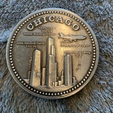 Vtg Chicago Skyline Belt Buckle Sears Hancock O’Hare Standard Oil Windy City IL