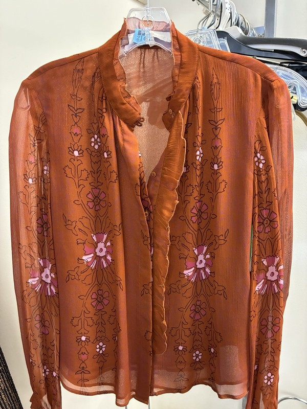 Vanessa Bruno blouse, 34, lined, rust floral, EUC, just dry cleaned 