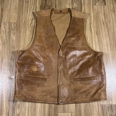 Coronado Leather Vest Mens 44 Brown Leather Snap Front Lined Biker Western