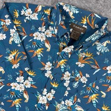 Ariat Shirt Men  s Large Short Sleeve Blue Floral Hawaiian Geometric AOP