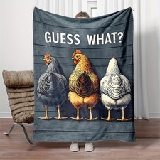 1pc Contemporary Reversible Flannel Fleece Throw Blanket - Cartoon Chicken Backs