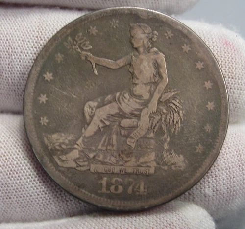 Key-date  1874-cc Silver TRADE Dollar.  Carson City coin.