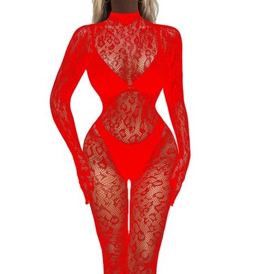 Sensual Black Fishnet Mesh Bodysuit for Women Club Jumpsuit Stocking Tights