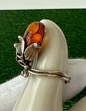 Vtg.stamped 925 Sterling Silver Baltic Amber Ring:Size 6 Poland