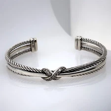 David Yurman Diamond Sterling Silver Crossover Cuff Bracelet (DG7096224)