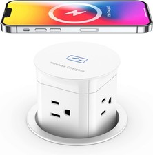 Pop Up Outlet with 15W Wireless Charger,4 Outlets 15A, Splash Resistant,3 inch D
