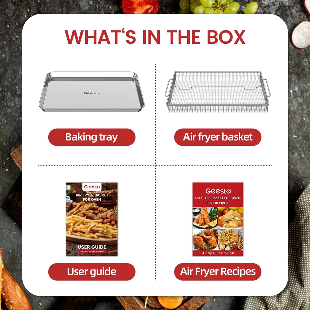 Air Fryer Basket Oven 50 Recipes Extra Large 2 Piece Nonstick Crisper Tray Ba