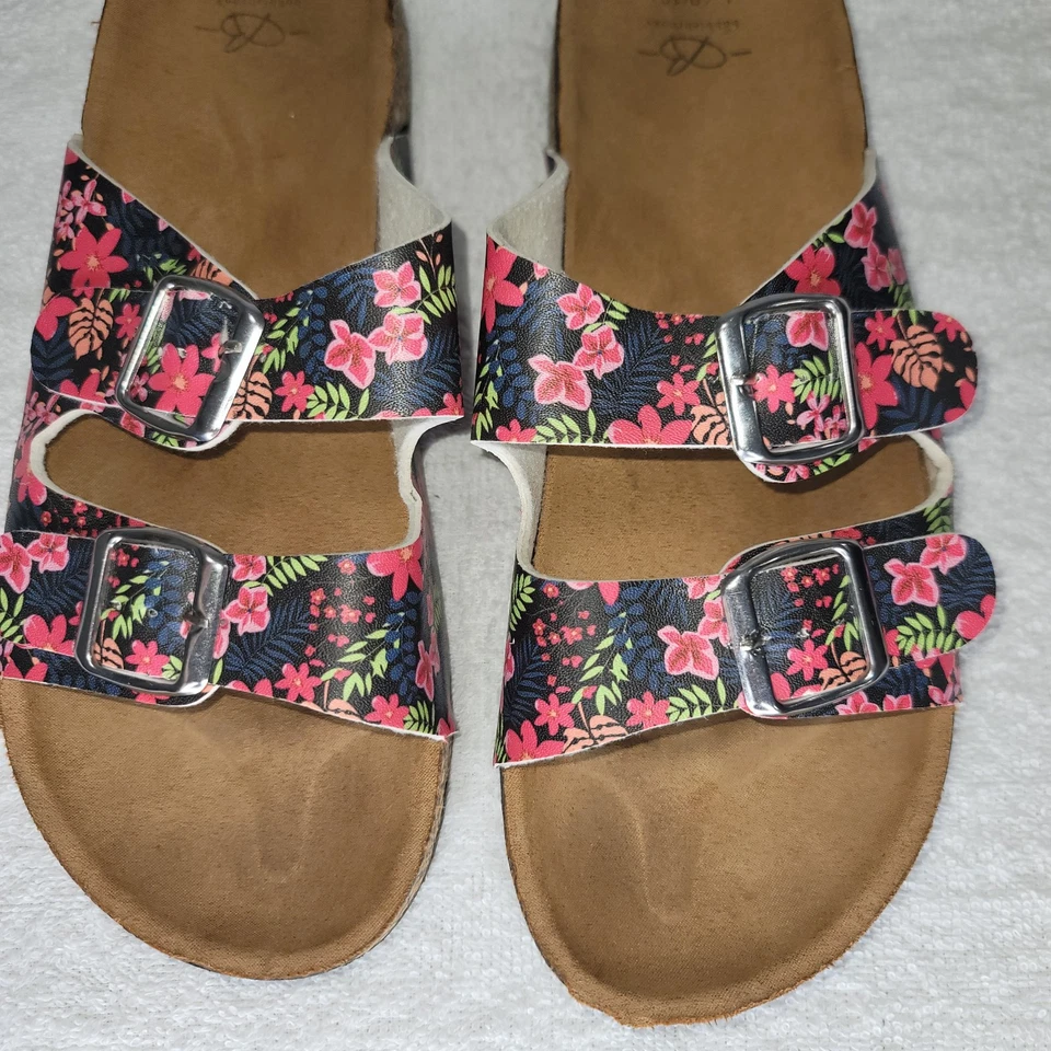 Sandálias femininas Bobbie Brooks flor estilo havaiano cortiça com fivela tamanho G 9/10 - Imagem 3 de 4