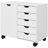 HOMCOM Modern Mobile 5-Drawer Cabinet w/ Door, Office Storage Cabinet White