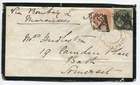 India 1861 mourning envelope to UK: 2a & 4a SG 41 & 45 canc. 'C94' Ootacamund
