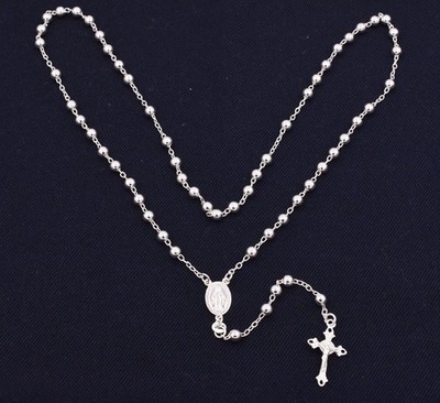 24 '' 5mm Schlicht Perlen Rosenkranz Rosario Halskette Echt 925 Sterlingsilber