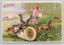 J & P Coats Spool Cotton Pit Bull Dog Pulls Spool Wagon Victorian Ad Trade Card