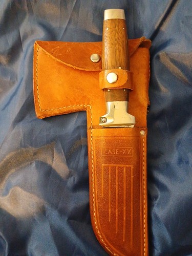 Vintage Case XX Combination Knife and Hatchet Axe Set Wood Handle Leather Sheath