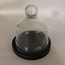 Clear Heavy Glass Display Cloche Dome 5  Tall Knob Handle Dark Stained 4.5  Base