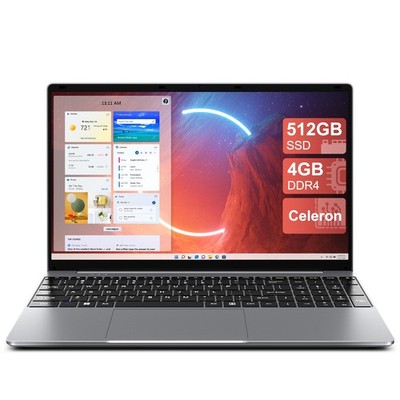 SGIN 15,6 Zoll Laptop 4GB RAM 512GB SSD Intel Quad-Core Windows11 Full HD 5000mA