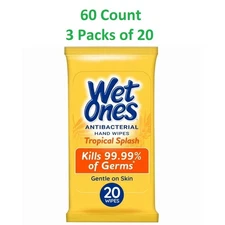 Wet Ones Hand Wipes Antibacterial Tropical Splash for Car, Travel, to go, 60 Ct.