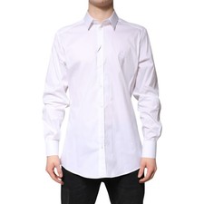 DOLCE & GABBANA Shirt White Cotton Collared GOLD FormalDress 37/US14.5/XS 570usd