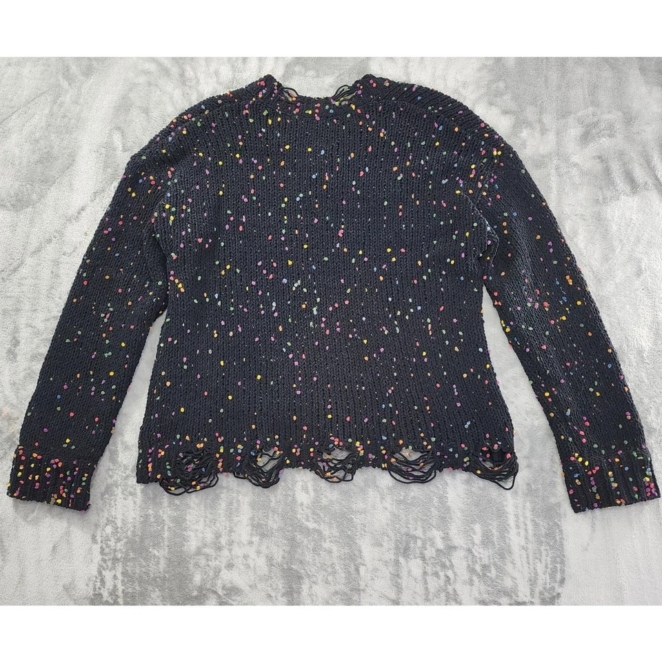 Suéter tejido abierto confeti arco iris deshilachado MITTOSHOP Don’t Be A-Frayed talla L negro Foto 3 de 4