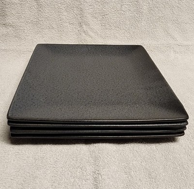 Set of 4 Better Homes and Gardens DARK GRAY Stoneware Square Dinner Plates 10.5''