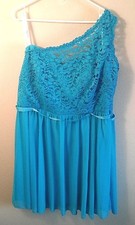 Davids Bridal Plus size 26 one shoulder dress bright blue lace chiffon party 26w