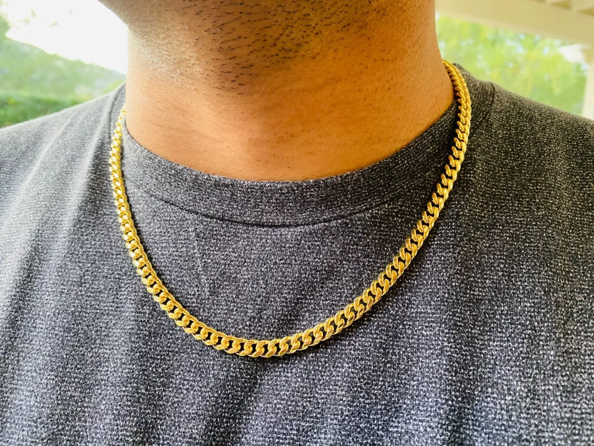 Mens 14k gold Thick Miami Cuban Link Choker necklace chain Gold Finish 6 mm 20