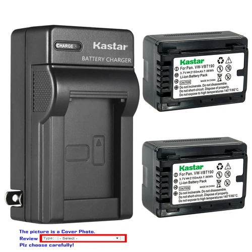 Kastar Battery AC Wall Charger for VW-VBT190 Panasonic HC-VX870MGKK HC-VX980Gk