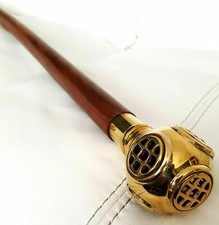Beautiful Brass Diving Classic Style Head Wooden Brown Walking Stick Cane Gift