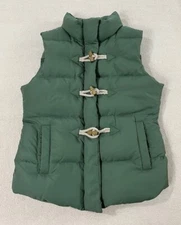 J Crew Puffer Toggle Vest jacket Size XS Military Green Down Quilted EUC