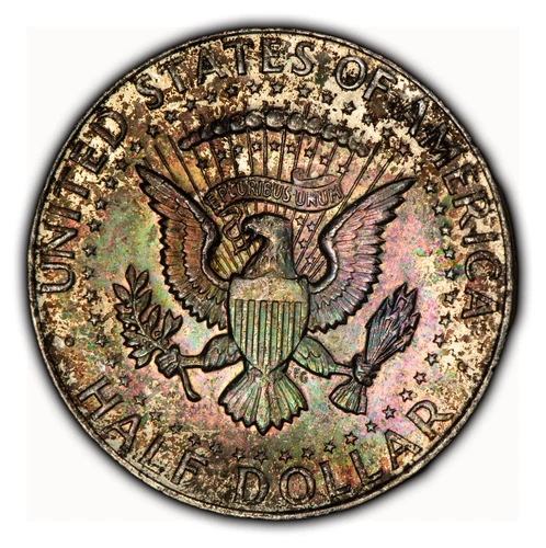 1964 50c Kennedy Half Dollar - Neon Rainbow Toning - BU - SKU-Z3963