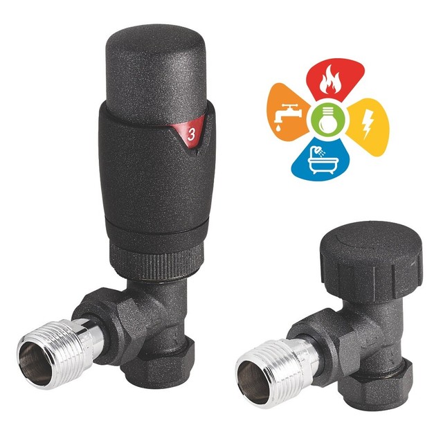Anthracite Angled Thermostatic Radiator Valves & Lockshield 15mm Pack Set RV eBay