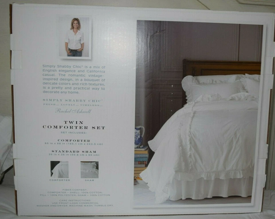 RACHEL ASHWELL SIMPLY SHABBY CHIC White Heirloom Ruffled TWIN COMFORTER SHAM SET - Image 3 of 4