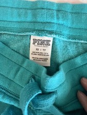 Vintage PINK Victoria  s Secret XS Teal Sweatpants Joggers Y2K Dog Logo  PINK