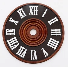 Wood Cuckoo Clock Dial 3 1/2" 90 mm Diameter Brown & Black Raised White Numerals