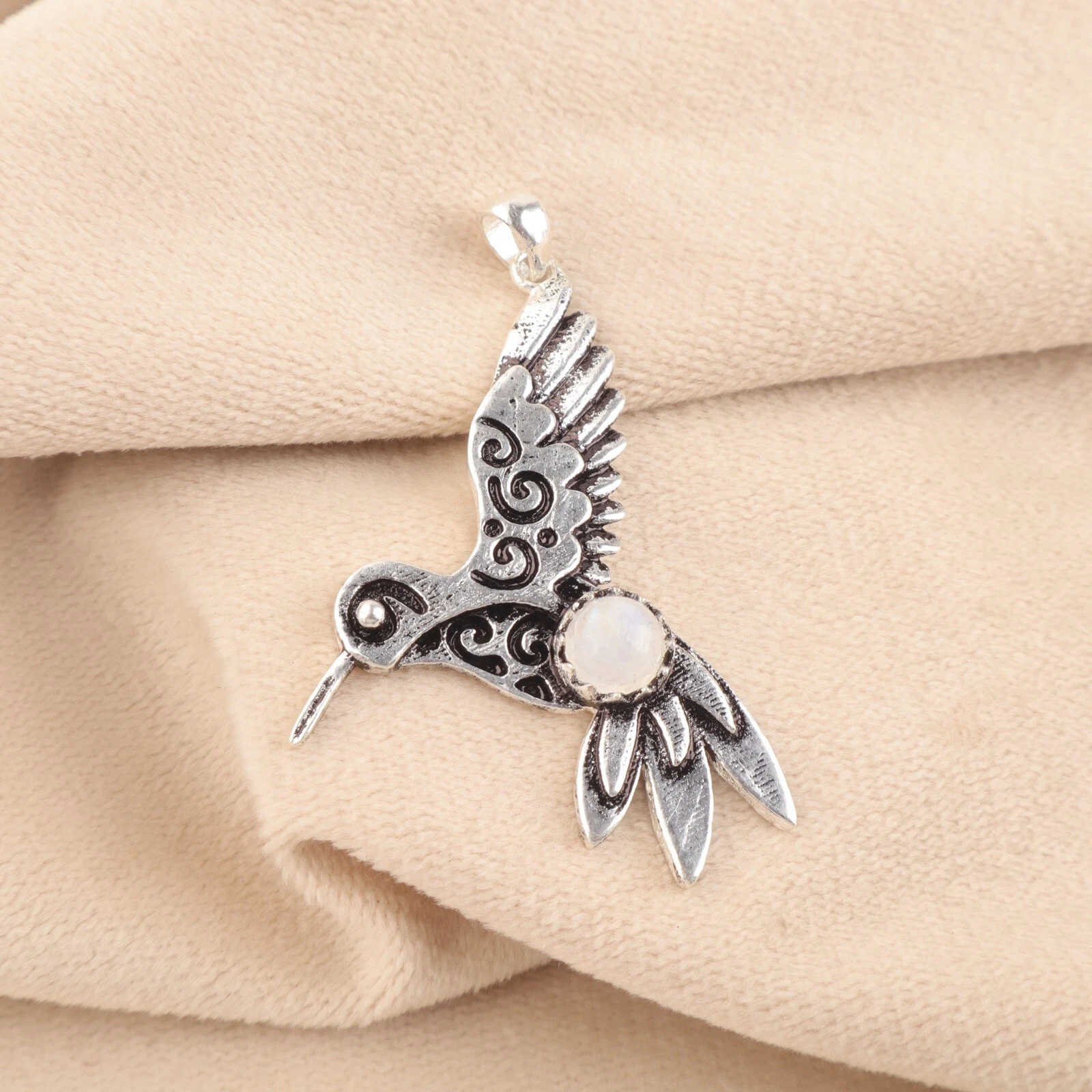 VETEMENTS Pietra di luna arcobaleno naturale pietra preziosa argento sterling 925 gioiello ciondolo boho 1 8"