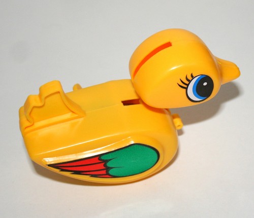 vtg plastic dizzy duckling duck swimming key wind-up toy 1970s