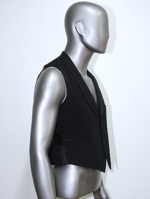 French Vintage 1930s Shawl Collar Black Wool Vest Size M Tailored 