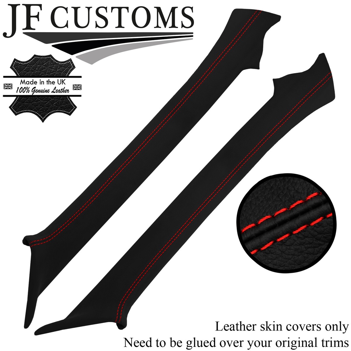 RED STITCH 2X WINDSCREEN PILLAR LEATHER COVER FOR NISSAN 300ZX Z32