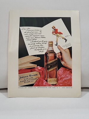 1942 Johnnie Walker Scotch Fortune WW2 X-Mas Print Ad Black Label