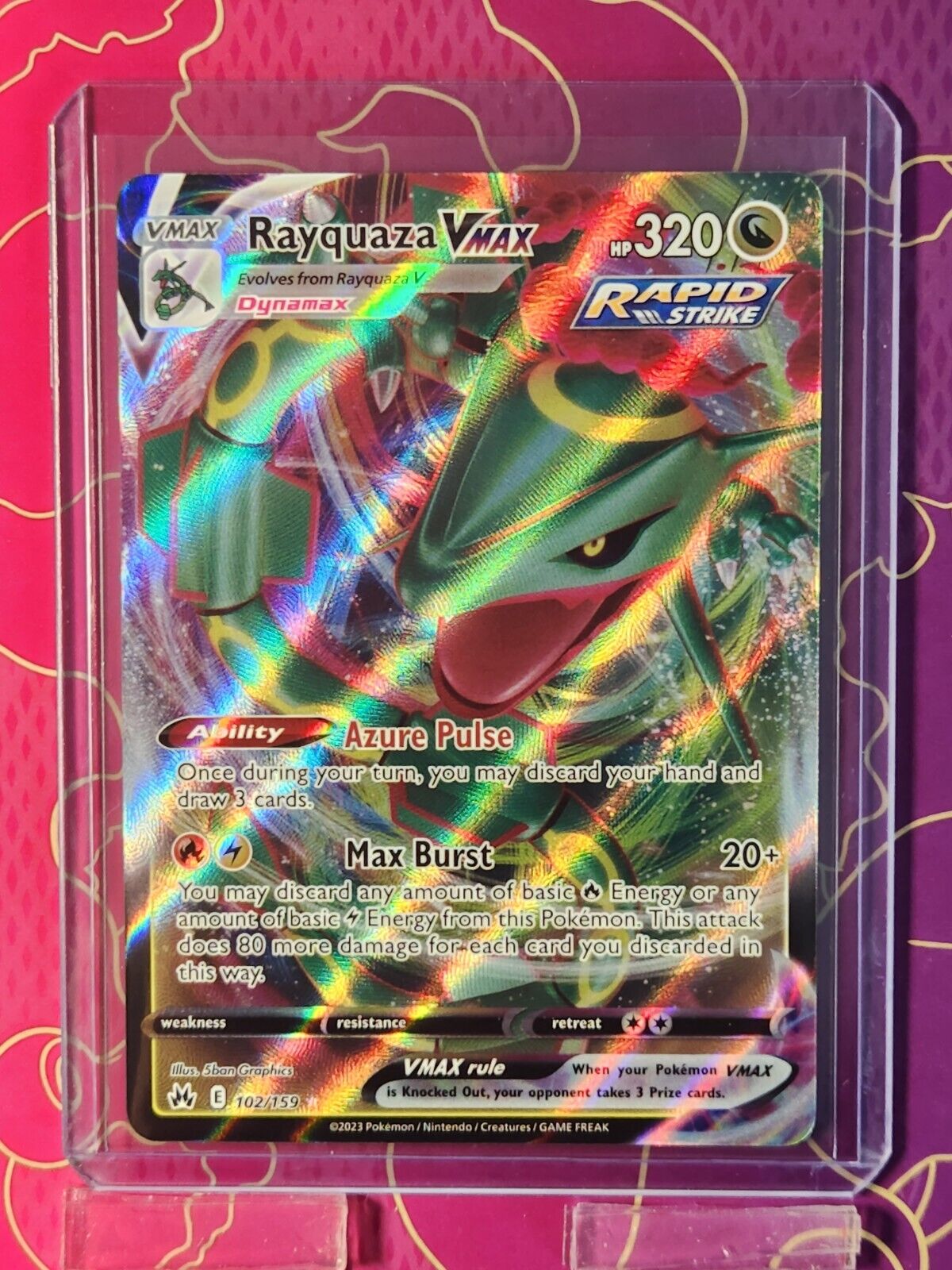 Pokemon Rayquaza VMax 102 Crown Zenith Full Art Ultra Rare Card + Top Loader 