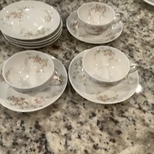 Haviland Limoges Roses Pink Blue/Gray Cup & Saucer No Chips 10 Pcs