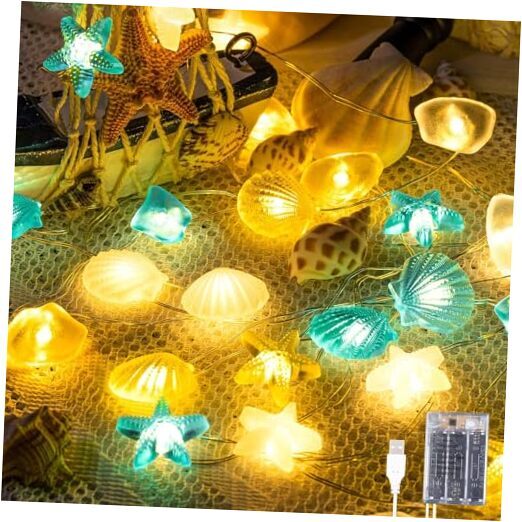 Ocean Themed Beach Seashell Fairy String Lights, Wall Nautical Decorative 1