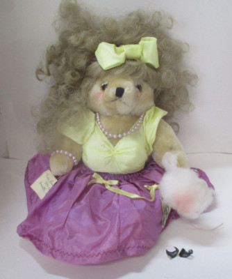 Vintage Fine Line Inc Plush Bear with Dress Makeup Wig