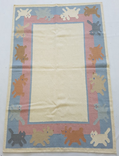 Vintage Handmade Traditional Pictorial Scandinvian Floor Rug Carpet 188x125 cm