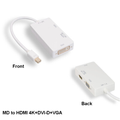 Mini Displayport 1.2 M to HDMI 4K/VGA HD15/DVI Female Combo Adapter TV Monitor