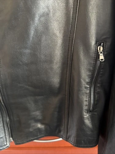 Vera Pelle Men's Genuine Leather Black Bomber Jacket Made In Italy Size 60￼ image 2