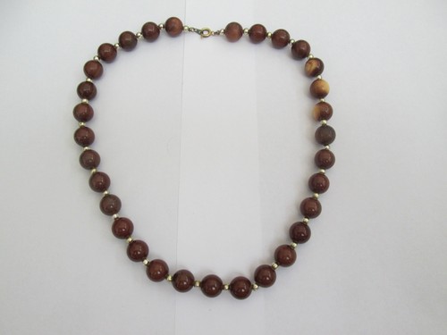 CORD NECKLACE WITH BROWN AND GOLD COLOURED BEADS - Picture 2 of 3