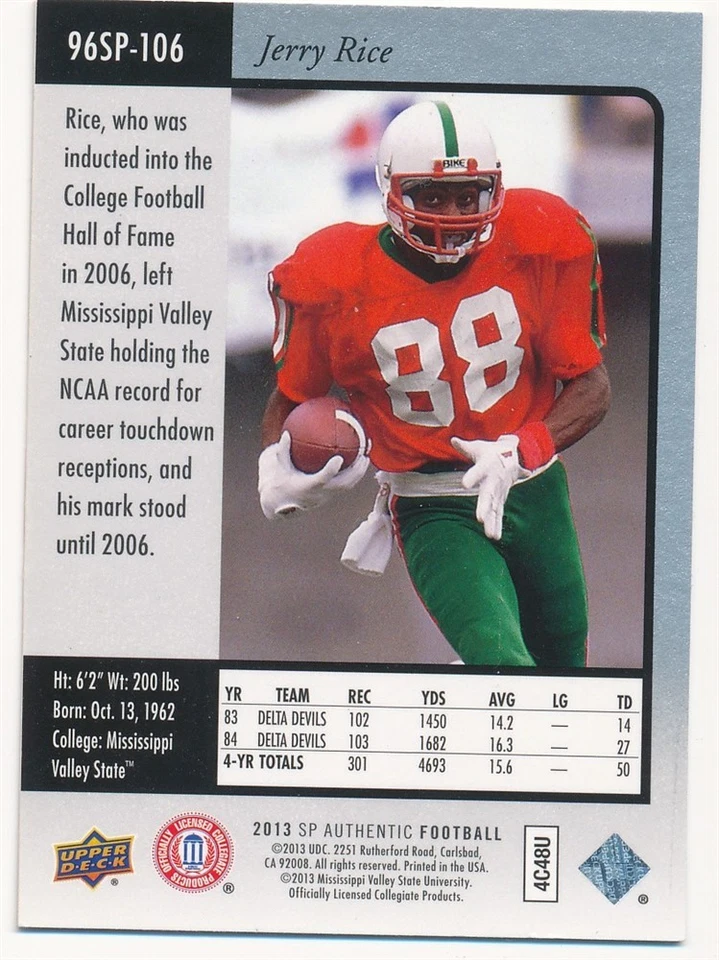 JERRY RICE 2013 SP AUTHENTIC #96SP-106 MINT - Image 2 of 2