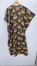 Indian Black Tiger Floral Handmade Cotton Kaftan Maxi Dress Womens Clothing Gown